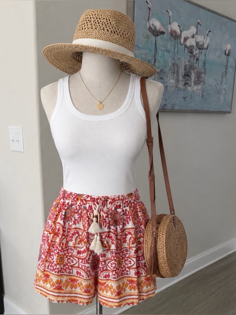 Olivaceous Red & Orange Floral High Waist Shorts size Small NWT
